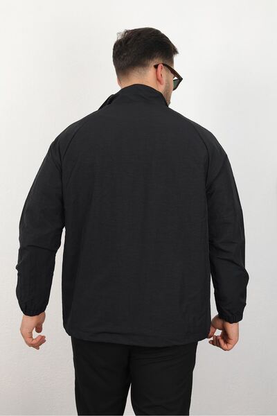 LTC Jeans Men's Relaxed Crinkle Fabric Spring & Raincoat Black Jacket