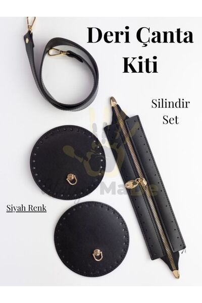 Atölye MaDe Σετ τσάντας κυλινδρικού σχήματος, δερμάτινο σετ πλεξίματος, μαύρο...