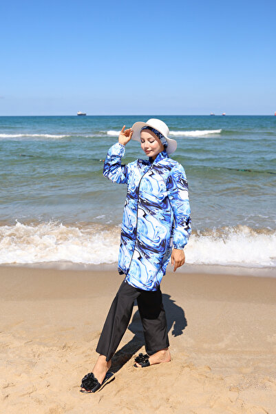 DLC Tekstil Tesettür Desenli Düz Mayo 3lü Set