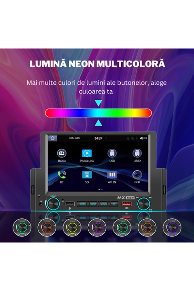 MaxTech MP5 Player universal Carplay & Android auto 1 Din, MaxTech®, display HD de 6.2 inch, TouchScreen