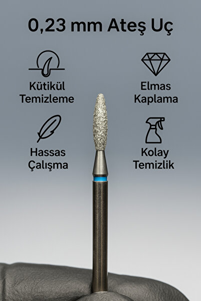 Rulia Professional RULIA 0.23 mm Elmas Ateş Freze Ucu – Kütikül ve Hassas Tem...