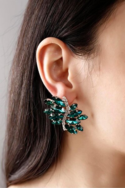 BİJUTERRİ Special Design Green Stone Women's Earrings Colorful Stone Earrings...