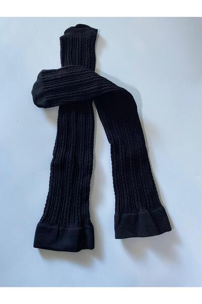 DÜVEN Плетени релефни 200 дениер дебели зимни черни чорапи до коляното с шарка