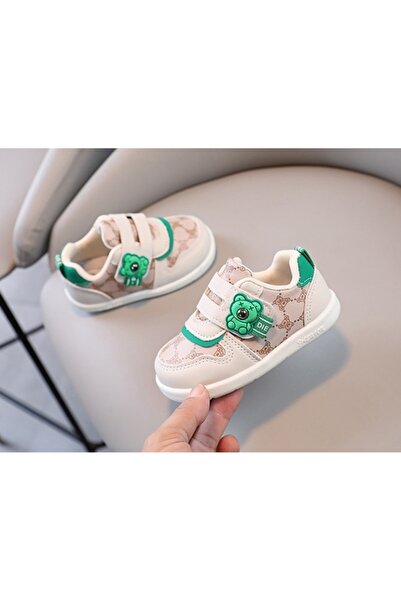 BebeNou Cream Sneakers for Boys - Green Teddy MBYM1996-1-SA48