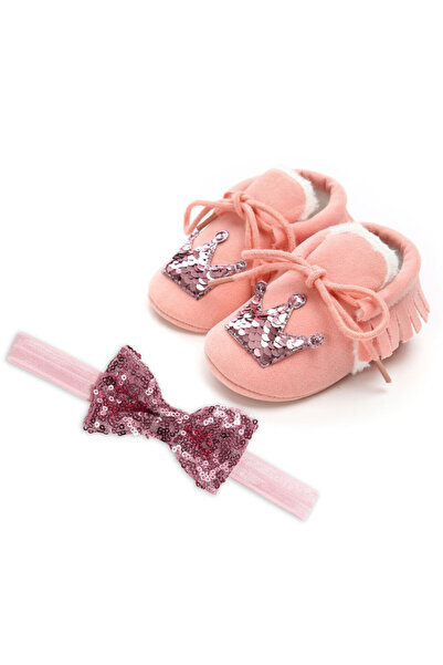 Superbaby Pantofiori imblaniti roz cu bentita asortata