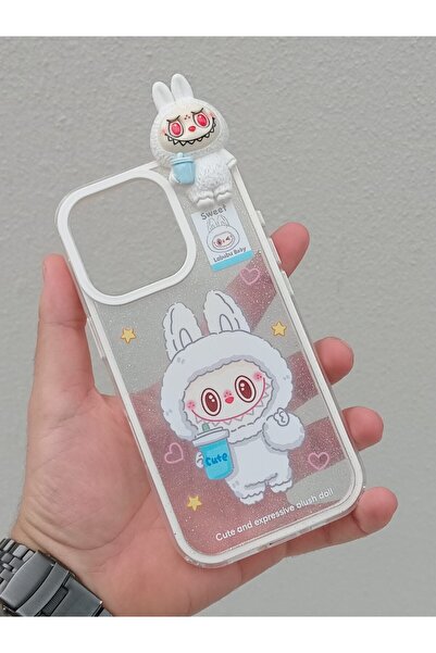 OSG İphone 16 Pro Max Uyumlu Labb Temalı Üzeri 3D Karakterli Simli Koruyucu T...