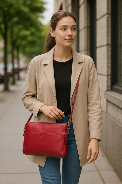 BloominBag حافظة لابتوب وتابلت من الجلد الطبيعي باللون الأحمر القرمزي مقاس 14 بوصة من BloomSleeve Leeds