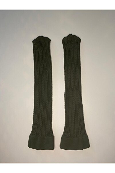 DÜVEN Knıt Kabartma Triko 200 Den Örgü Desenli Kalın Kışlık Haki Khakı Dizaltı Pantolon Çorabı