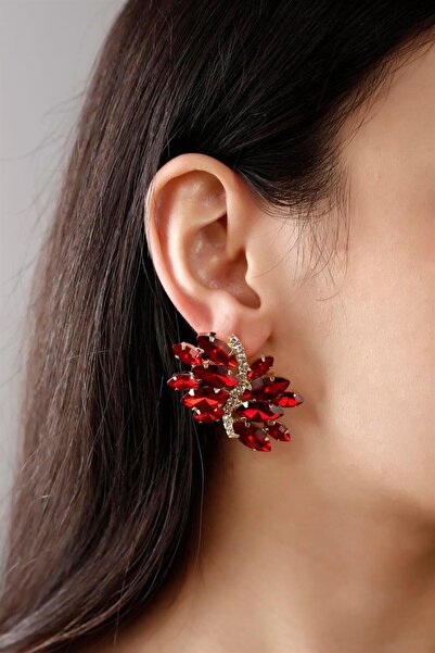 BİJUTERRİ Special Design Red Stone Women's Earrings Colorful Stone Earrings E...