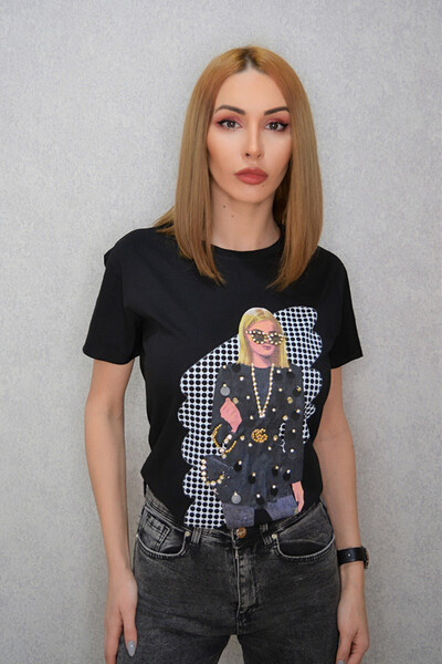 FashionForYou Γυναικείο μπλουζάκι μεσαίας εφαρμογής με στάμπα "glamour girl",...