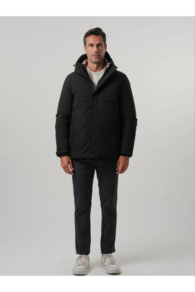 PIQUE Hooded Water Repellent Windproof Men's Black Coat Luis