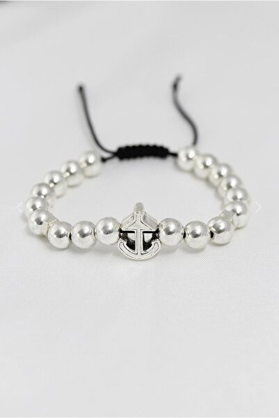 İnci Gümüş Renk Çapa Figürlü Asansörlü Erkek Bileklik