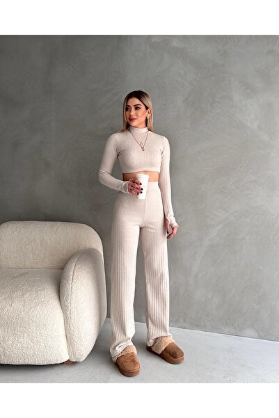 Rabi Shine Women's Cotton Finger-Through Crop Two-Piece Set