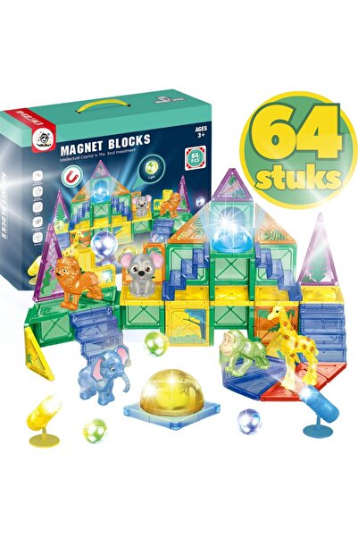 VALA ® FOREST ANIMALS MAGNETIC BLOCKS, 64 Pcs, Numerous Creative Construction Possibilities