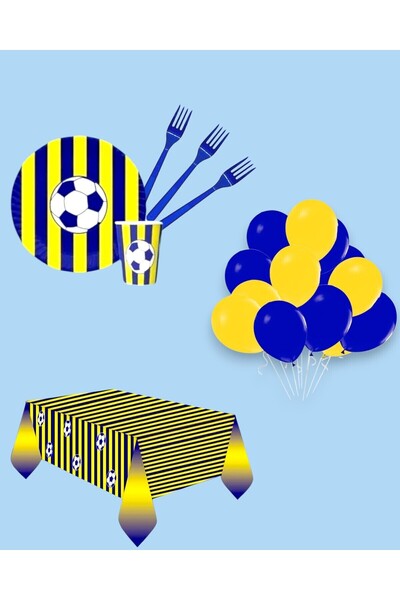 Evabrite Sarı Lacivert Parti Seti - Çocuklara Özel Taraftar Temalı Doğum Günü...