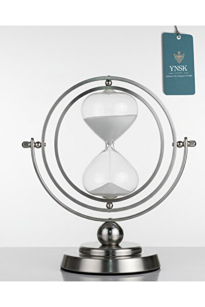 YNSK Gümüş Metal Döner Yuvarlak Kum Saati – 15 Dakikalık Modern Dekoratif Zam...