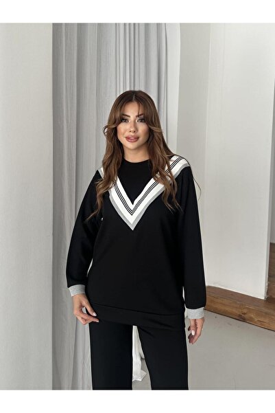 QİMYA BUTİK طقم نسائي مكون من قطعتين مع تفاصيل مضلعة في الأعلى والأسفل