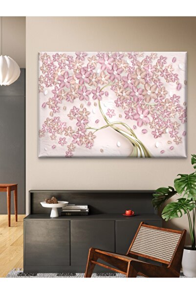 ESLEM ALTIN GÖVDELİ AĞAÇ - PEMBE ÇİÇEK AĞACI - BASKI KANVAS TABLO