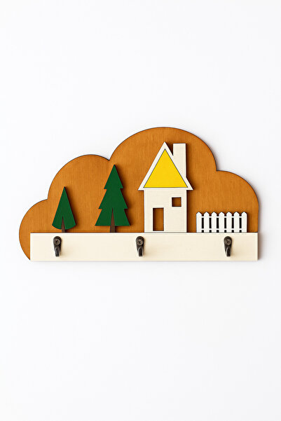 Efem Dekor Ahşap Duvar Anahtarlık Askısı – Dekoratif Ev Tasarımlı, 3 Kancalı