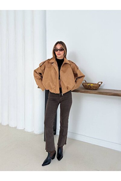 zoezoe Oversize Kadın Bomber Süet Deri Ceket