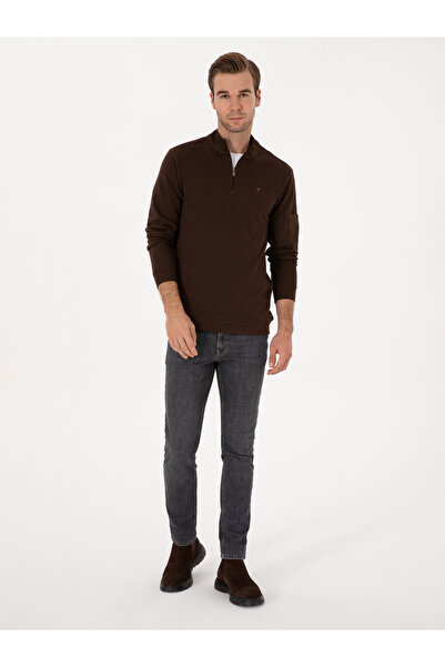 Cacharel Koyu Kahverengi Regular Fit Yarım Fermuarlı Sweatshirt 50309768-VR084