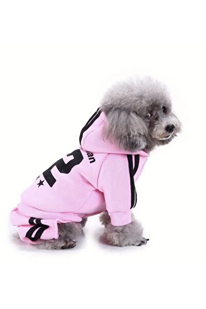 Paw Butik Pembe Kapüşonlu Spor Köpek Tulum – 82 Numaralı Şık ve Rahat Köpek Eşofmanı