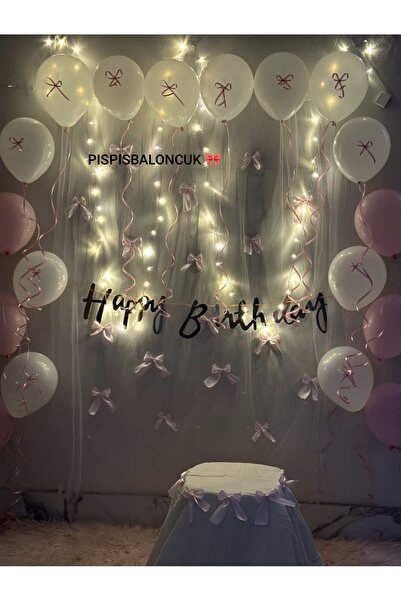 PISPISBALONCUK Beyaz ve Pembe Balon Seti Kurdeleli Coquette Parti Süsü Baby S...