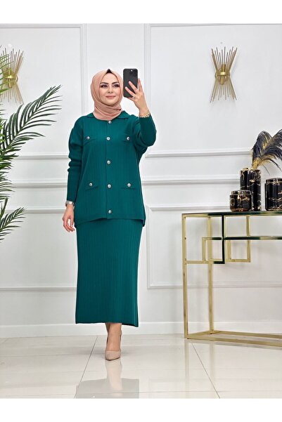 Enans Design Set din două piese Aybüke Tesettür din tricot, cu cardigan cu gu...