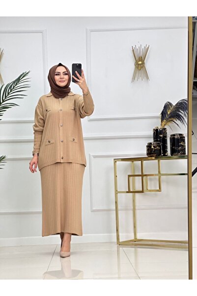 Enans Design Set din două piese Aybüke Tesettür din tricot, cu cardigan cu gu...