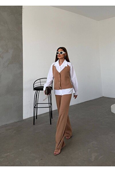 GİYSİ DÜNYASI 57 Knit Fabric Vest Shirt-Look Pants 2-Piece Set