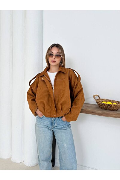 zoezoe Oversize Kadın Bomber Süet Deri Ceket