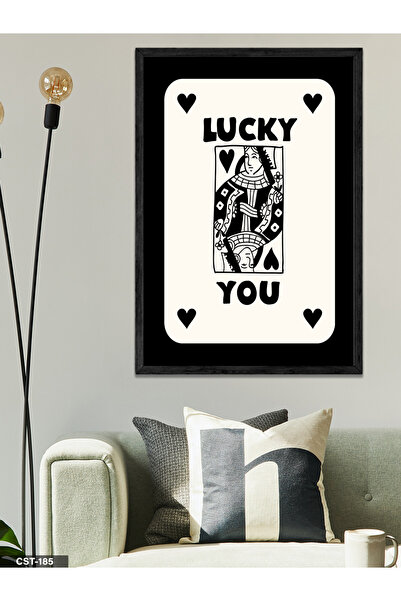 Black "LUCKY YOU" card One Piece Black Wooden Frame Painting
