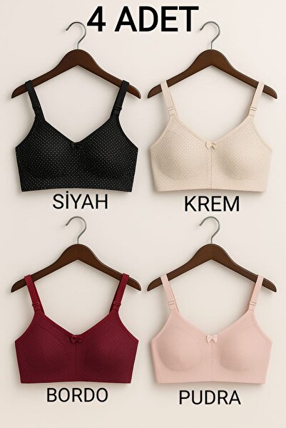 enmodaiçgiyim 4 τεμάχια βαμβακερό σουτιέν με χτενισμένο βαμβάκι – χωρίς καλώδιο, χωρίς σφουγγάρι, με σχέδιο πουά