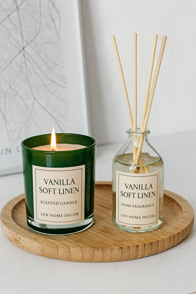 LYN HOME & DECOR Vanilla Soft Linen Oda Kokusu ve Soya Mum Seti - Kalıcı Vani...