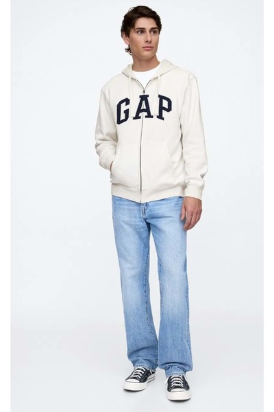 GAP V-Heritage Logo Fz-Snl 674144 Ανδρικό φούτερ με κουκούλα με φερμουάρ ΛΕΥΚΟ