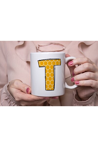 Beramussa كوب على شكل حرف T بنمط قرص العسل - كوب شاي وقهوة هندسي باللون الأصف...