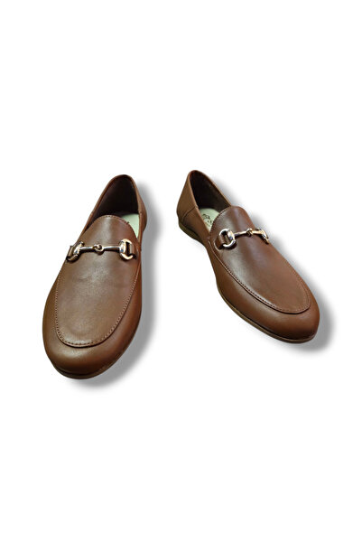 BARONES SHOES Kadın Kahverengi Gold Tokalı Hakiki Deri Loafer Ayakkabı