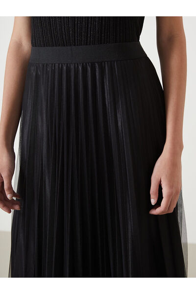 LC Waikiki Siyah Beli Lastikli Şifon Kadın Pileli Etek