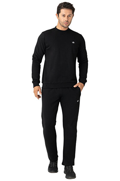 Crozwise Чорна чоловіча кофта з трьома нитками та круглим коміром 6053