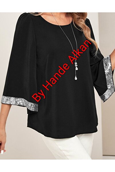 By Hande Alkan Women's Plus Size Silver Sequin Combination Blouse