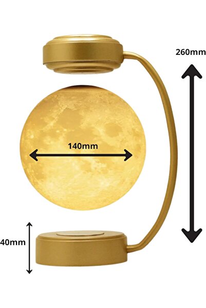 ALL İN 3D Printed Magnetic Flying Moon Lamp for Home, Office and Holidays, 6 Inch, Gold