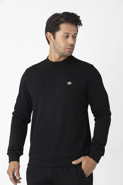 Crozwise Three Thread Crew Neck Black Men's Sweat 6053