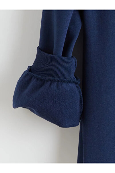 LC Waikiki LCW Modest Lacivert Kapüşonlu Sweat Elbise