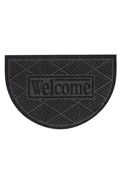OEM Grey Semicircle Entrance Mat Embossed Message "Welcome" 60x40cm Quality