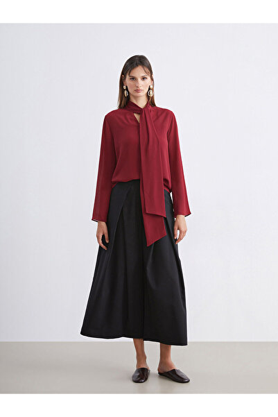 LC Waikiki Soulife Burgundy Shawl Collar Blouse and Undershirt