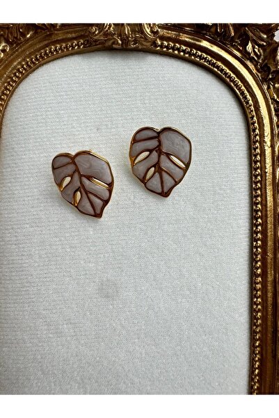 AJE JEWELRY Beyaz ve Gold Renklerde Yaprak Model Küpe