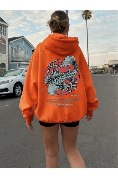 ArtYus Pește Koi unisex colorat special cu imprimeu bumbac supradimensionat c...