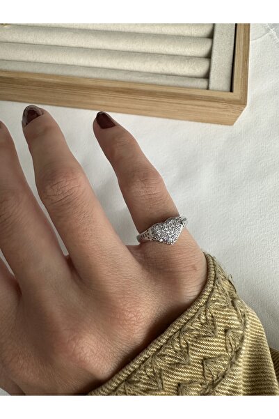 ringbox Silver Color Stone Heart Pinky Ring