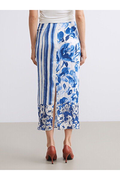 LC Waikiki Özmarka New Season Zippered Waist Floral Slit Satin Skirt