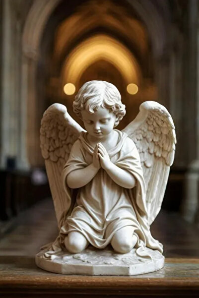 Genç 3D Dua Eden Melek Heykeli – Dekoratif Cherub Figürü Ev ve Ofis Süsü